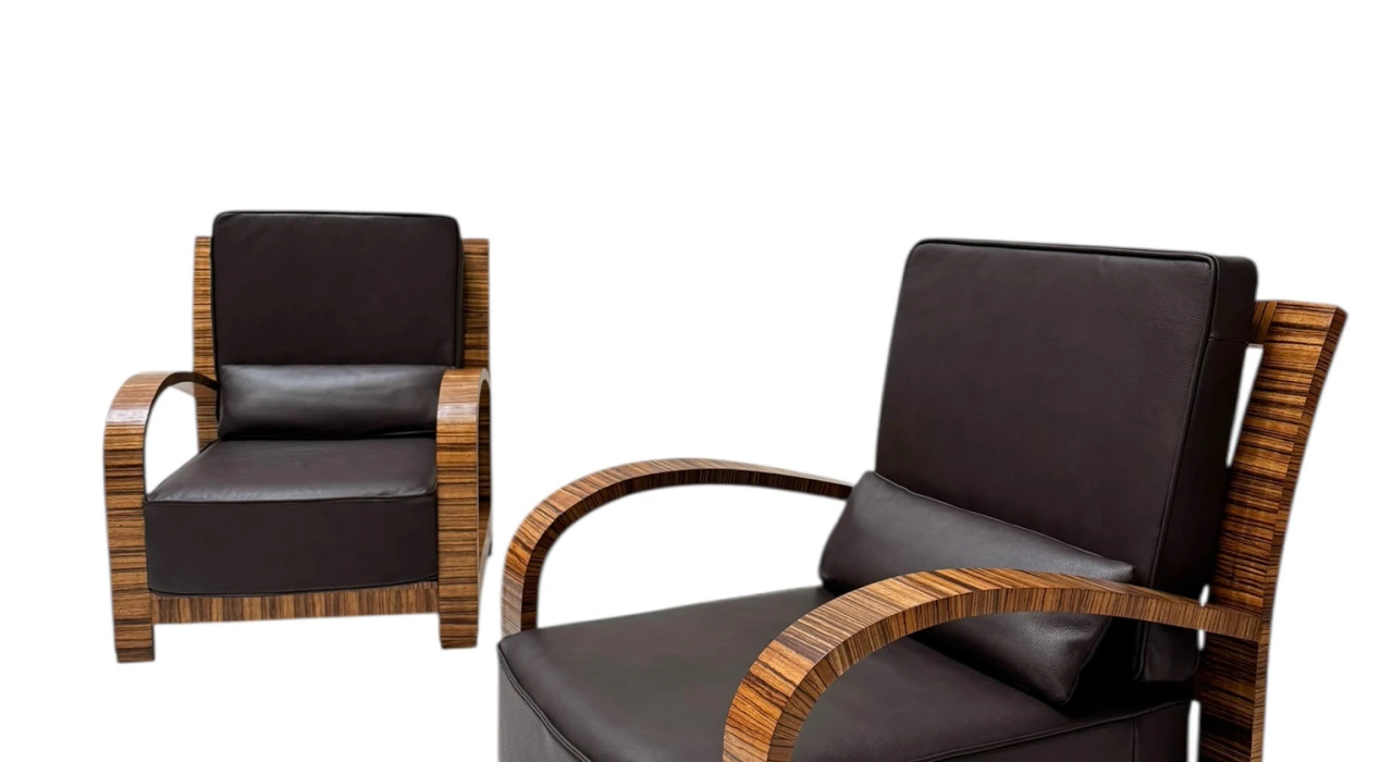 Four Art Deco Lounge Chairs with Leather Cushions France, 1930s